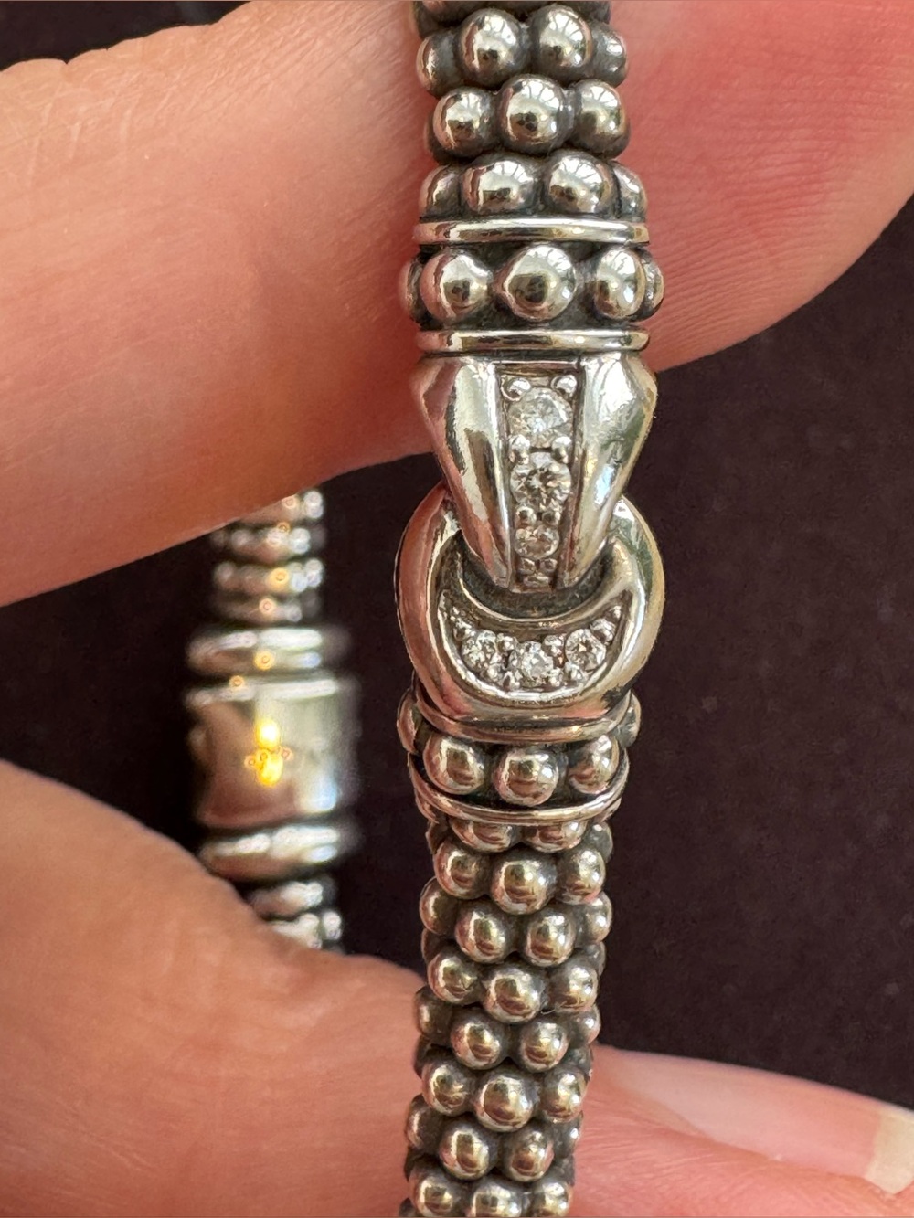 LAGOS Silver Beaded Bracelet with diamonds. - Picture 2 of 8